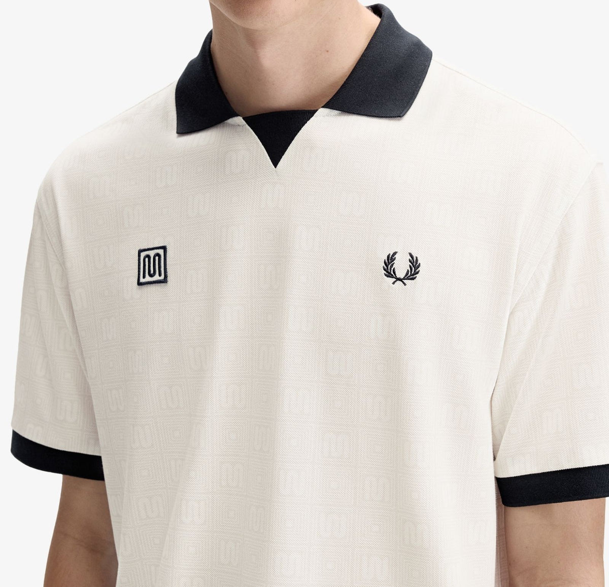 FRED PERRY X MEYBA PRINTED POLO SHIRT ECRU/BLACK MEDIUM RRP £110 BNWT
