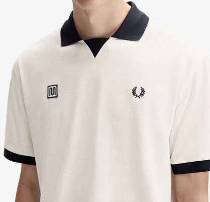 FRED PERRY X MEYBA PRINTED POLO SHIRT ECRU/BLACK MEDIUM RRP £110 BNWT