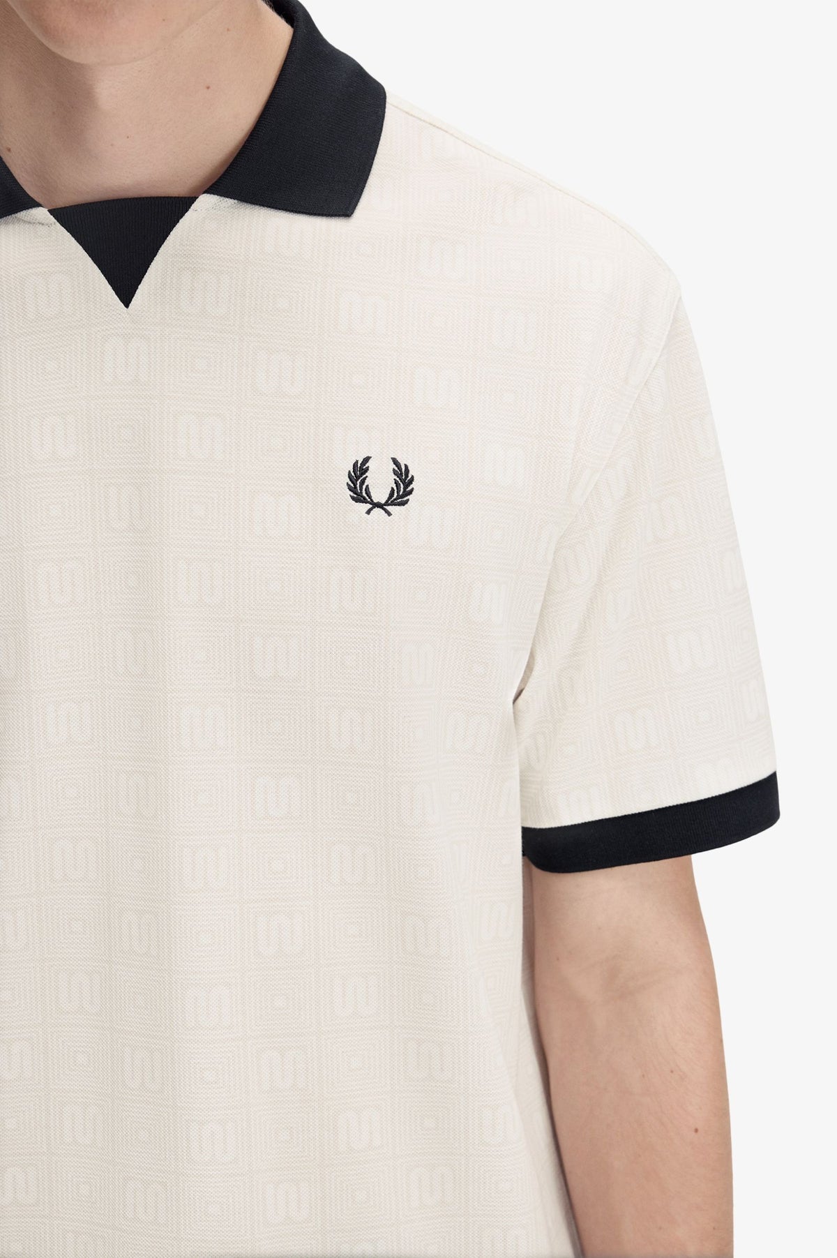 FRED PERRY X MEYBA PRINTED POLO SHIRT ECRU/BLACK MEDIUM RRP £110 BNWT