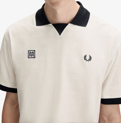 FRED PERRY X MEYBA PRINTED POLO SHIRT ECRU/BLACK MEDIUM RRP £110 BNWT
