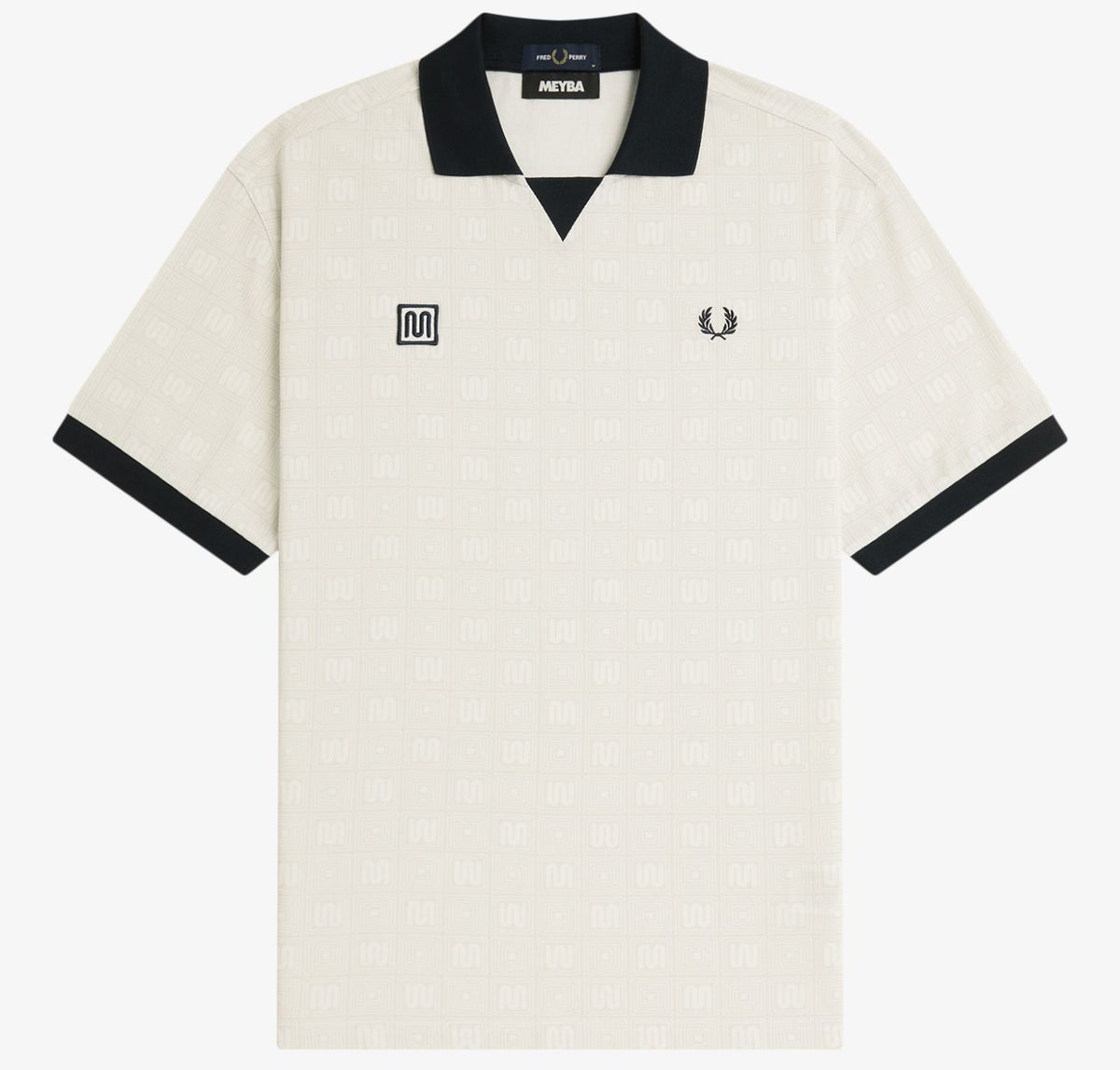 FRED PERRY X MEYBA PRINTED POLO SHIRT ECRU/BLACK MEDIUM RRP £110 BNWT