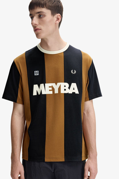 FRED PERRY X MEYBA PIQUE COTTON STRIPED T-SHIRT BLACK/BROWN XL RRP £85 BNWT