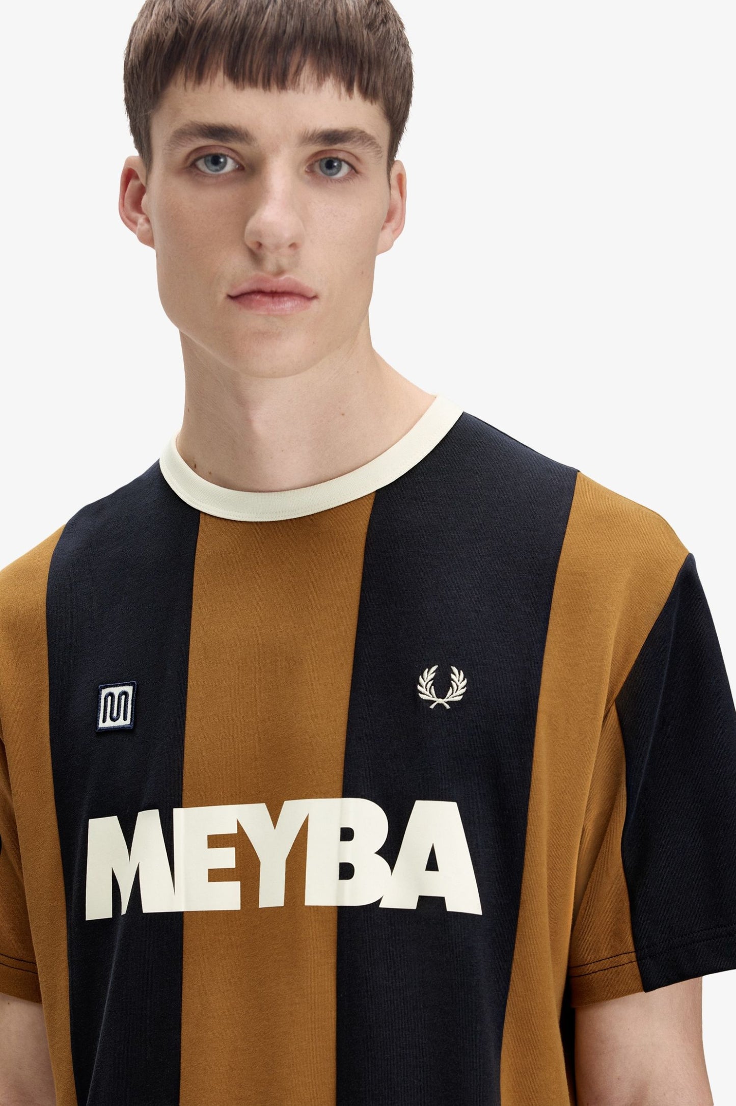 FRED PERRY X MEYBA PIQUE COTTON STRIPED T-SHIRT BLACK/BROWN XL RRP £85 BNWT