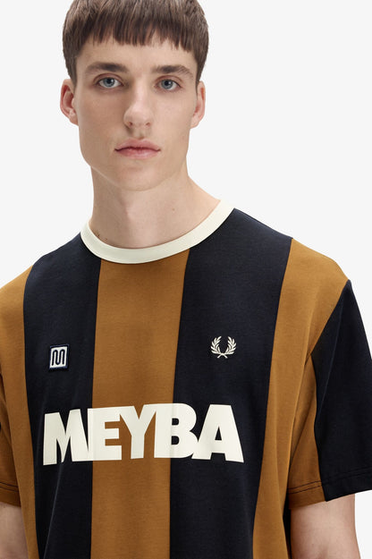 FRED PERRY X MEYBA PIQUE COTTON STRIPED T-SHIRT BLACK/BROWN XL RRP £85 BNWT