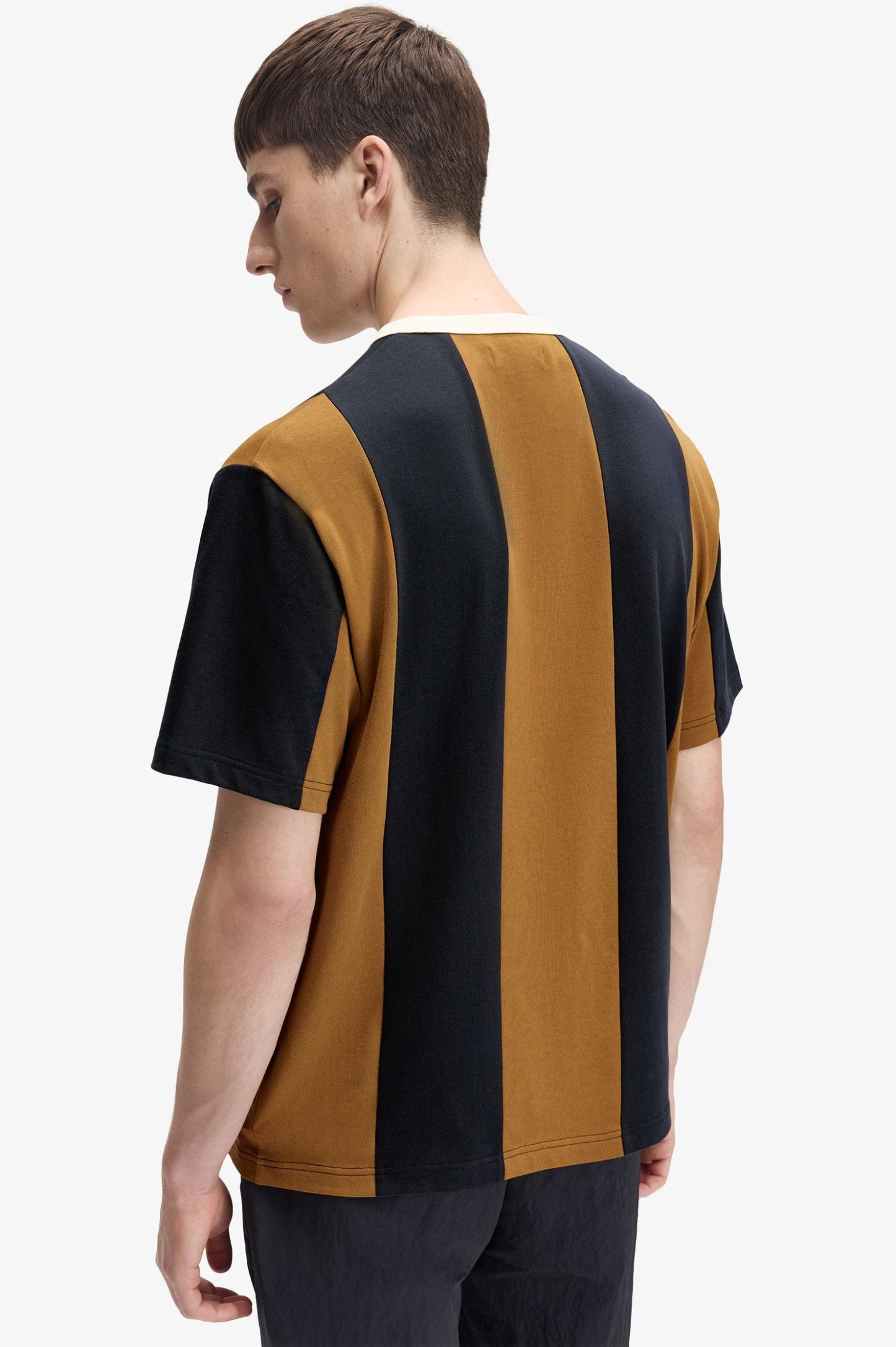 FRED PERRY X MEYBA PIQUE COTTON STRIPED T-SHIRT BLACK/BROWN XL RRP £85 BNWT