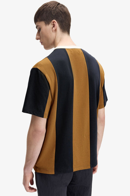 FRED PERRY X MEYBA PIQUE COTTON STRIPED T-SHIRT BLACK/BROWN XL RRP £85 BNWT