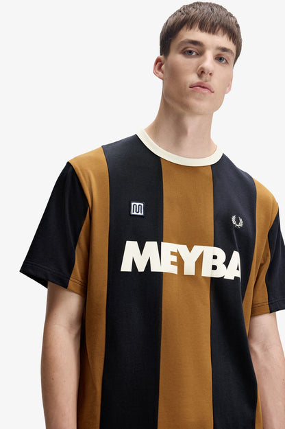 FRED PERRY X MEYBA PIQUE COTTON STRIPED T-SHIRT BLACK/BROWN XL RRP £85 BNWT
