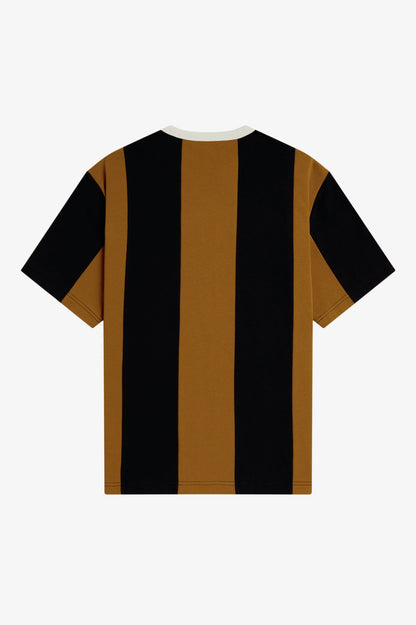 FRED PERRY X MEYBA PIQUE COTTON STRIPED T-SHIRT BLACK/BROWN XL RRP £85 BNWT