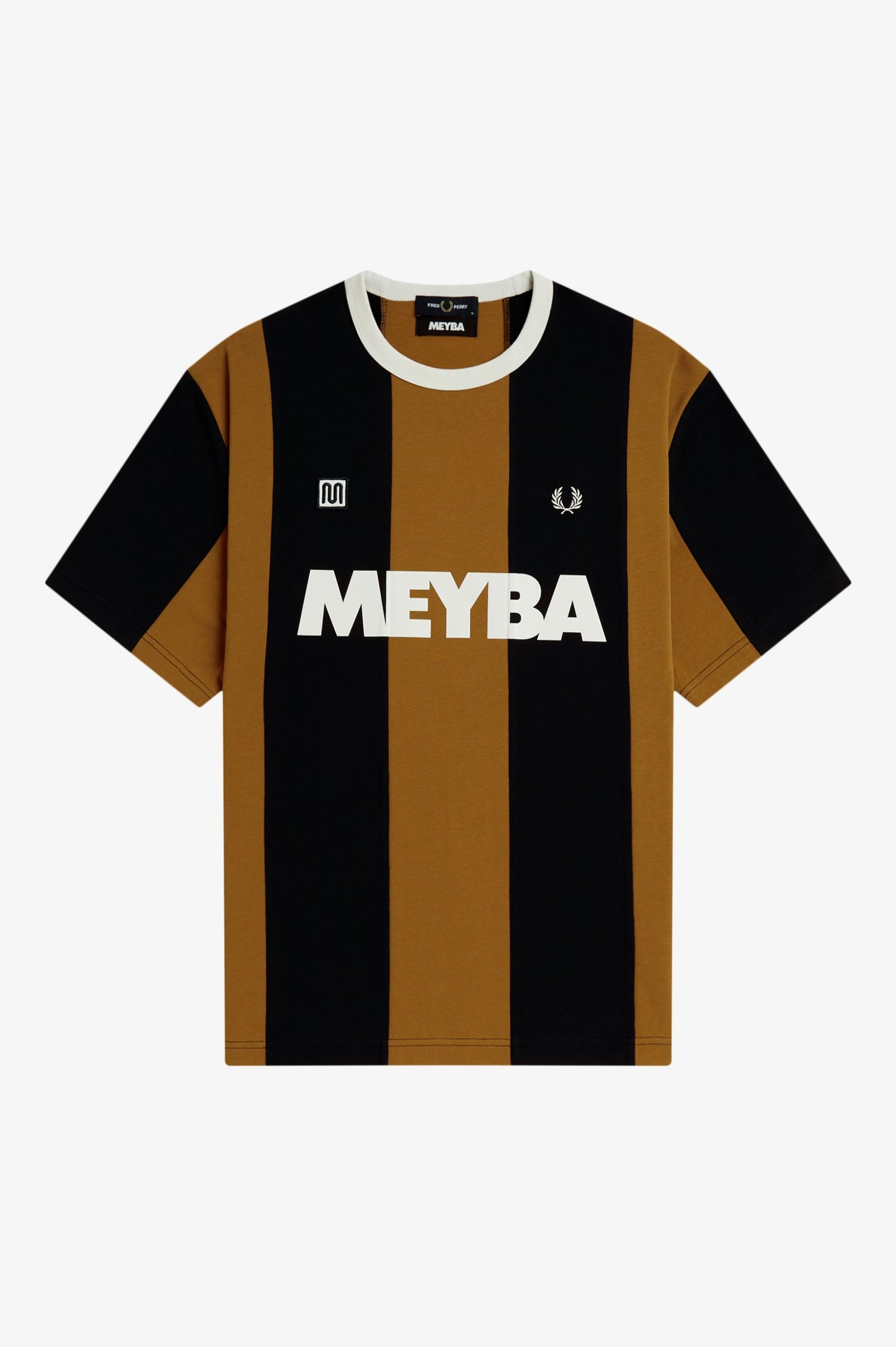 FRED PERRY X MEYBA PIQUE COTTON STRIPED T-SHIRT BLACK/BROWN XL RRP £85 BNWT