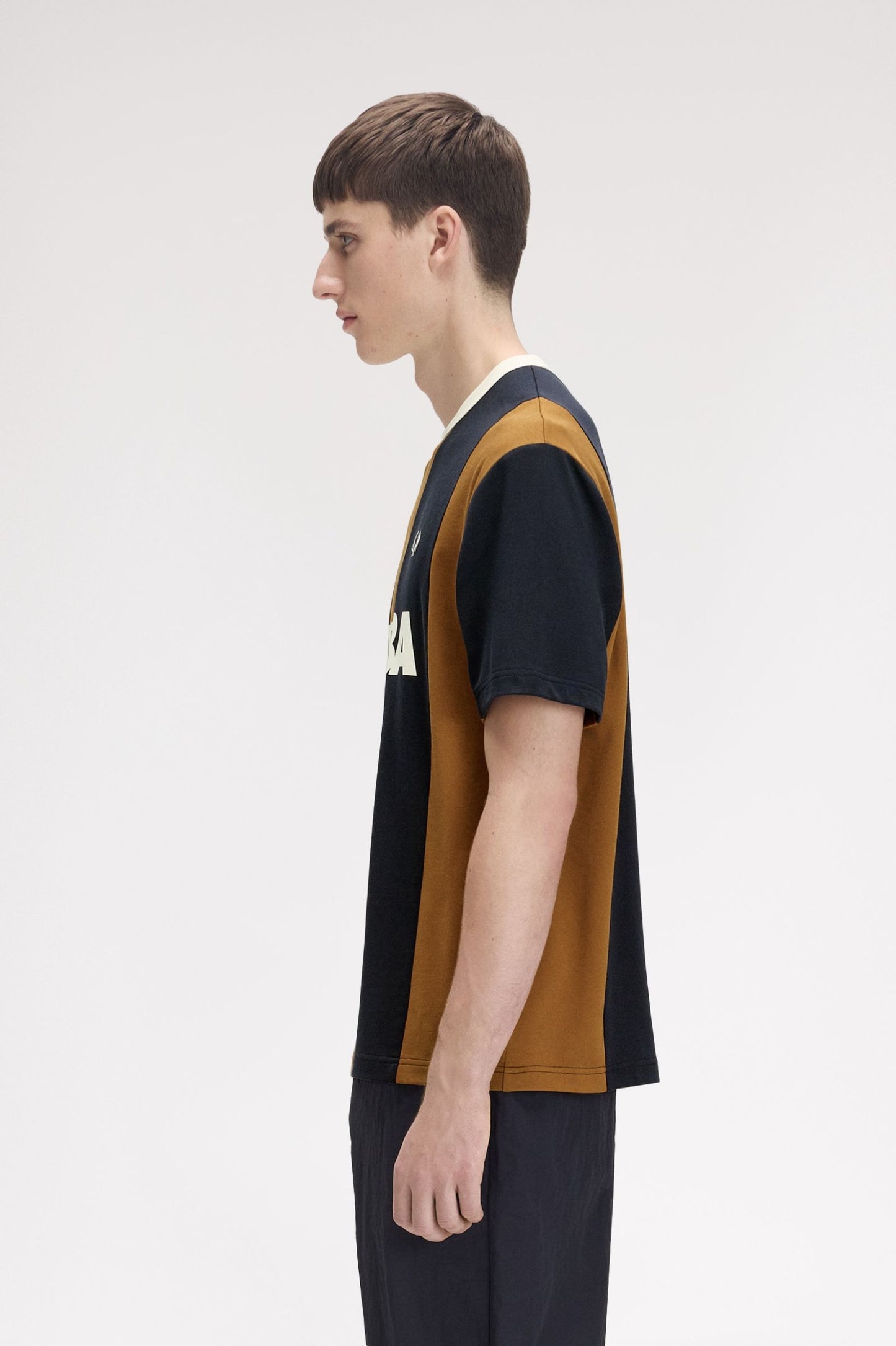 FRED PERRY X MEYBA PIQUE COTTON STRIPED T-SHIRT BLACK/BROWN XL RRP £85 BNWT