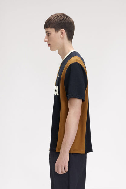 FRED PERRY X MEYBA PIQUE COTTON STRIPED T-SHIRT BLACK/BROWN XL RRP £85 BNWT