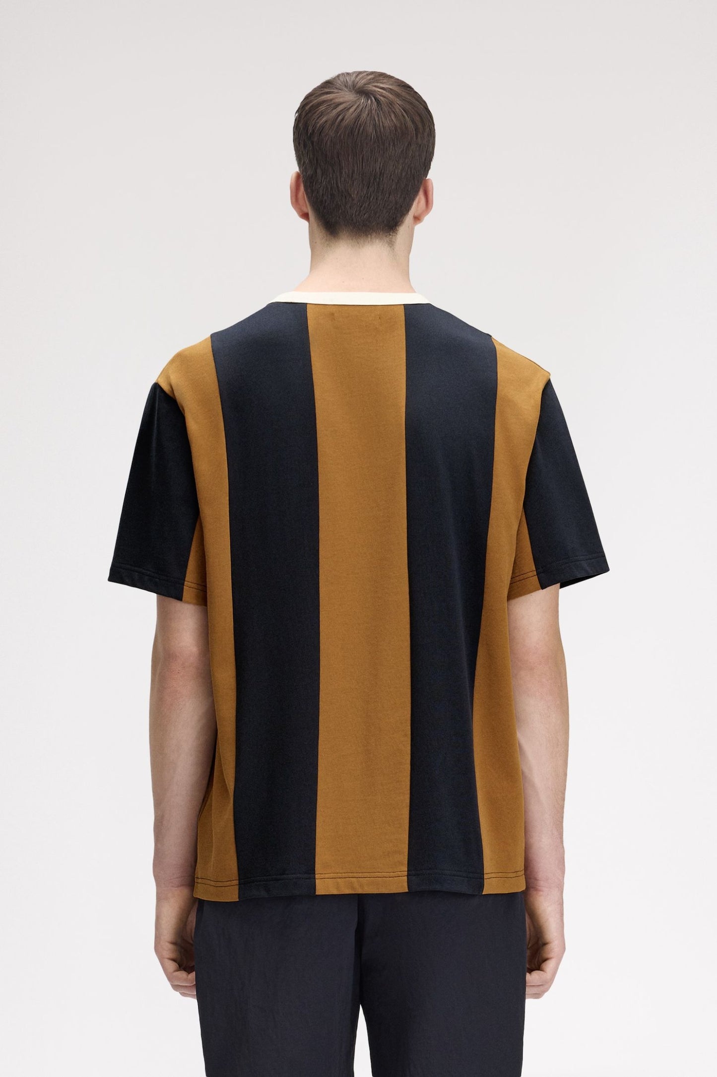 FRED PERRY X MEYBA PIQUE COTTON STRIPED T-SHIRT BLACK/BROWN XL RRP £85 BNWT