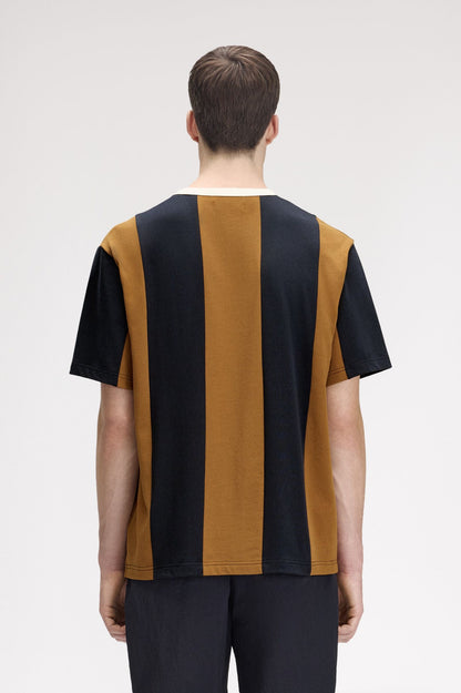 FRED PERRY X MEYBA PIQUE COTTON STRIPED T-SHIRT BLACK/BROWN XL RRP £85 BNWT