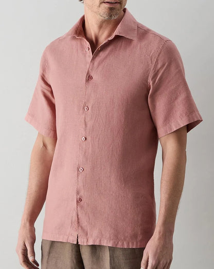 OLIVER SWEENEY SOMERTON SHORT SLEEVE LINEN SHIRT ROSEWOOD 2XL RRP £99 BNWT