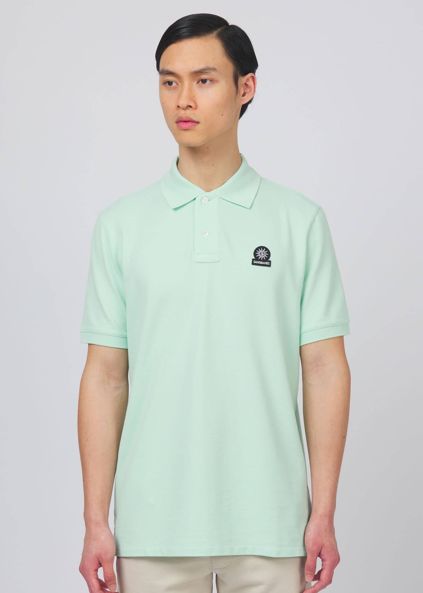 SANDBANKS BADGE LOGO PIQUE COTTON POLO SHIRT MINT GREEN RRP £110 BNWT