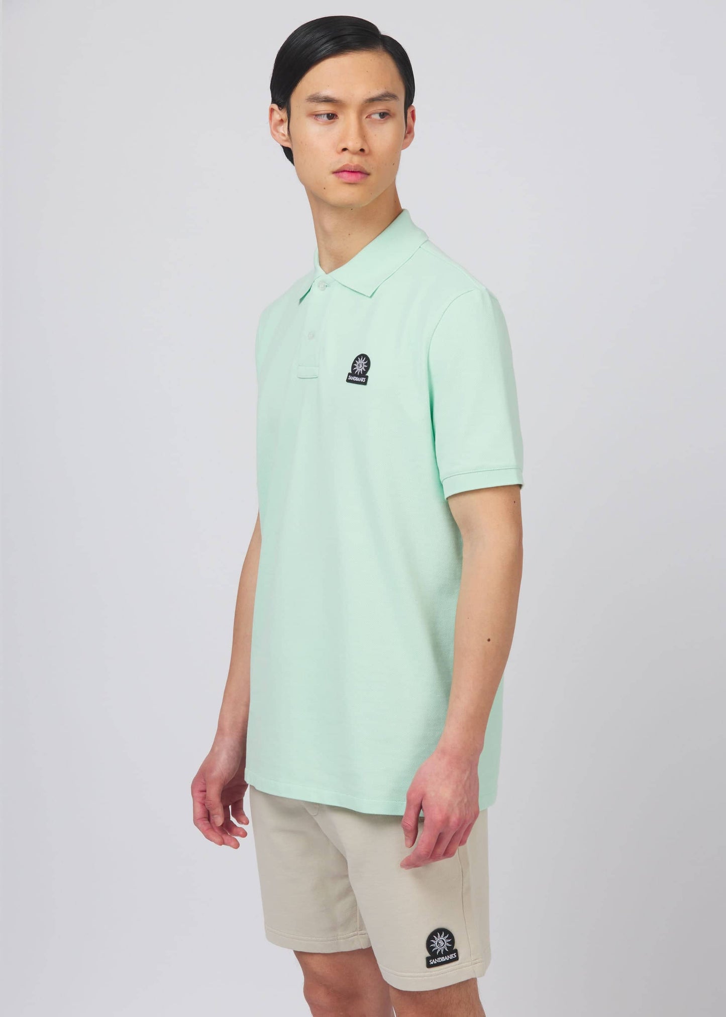 SANDBANKS BADGE LOGO PIQUE COTTON POLO SHIRT MINT GREEN RRP £110 BNWT