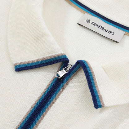 SANDBANKS MERINO WOOL COLOUR STRIPE KNIT ZIP POLO SHIRT VANILLA 2XL RRP £155 NEW