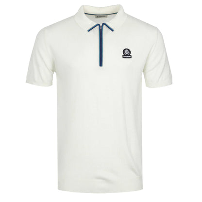 SANDBANKS MERINO WOOL COLOUR STRIPE KNIT ZIP POLO SHIRT VANILLA 2XL RRP £155 NEW