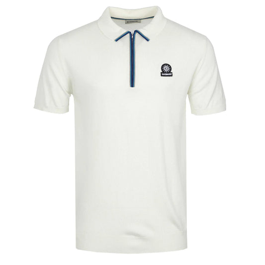 SANDBANKS MERINO WOOL COLOUR STRIPE KNIT ZIP POLO SHIRT VANILLA 2XL RRP £155 NEW