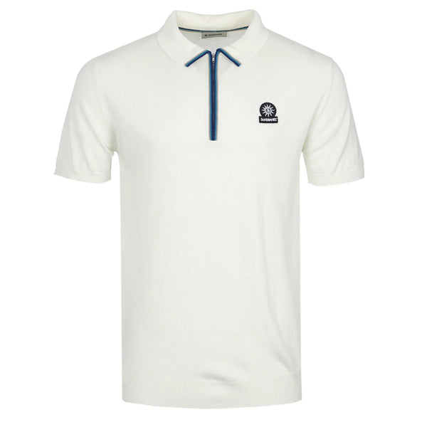 SANDBANKS MERINO WOOL COLOUR STRIPE KNIT ZIP POLO SHIRT VANILLA 2XL RRP £155 NEW