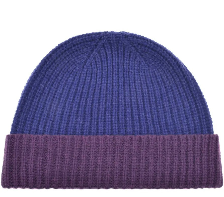 PAUL SMITH ZEBRA LOGO WOOL RIBBED BEANIE HAT BLUE & PURPLE RRP £70 BNWT