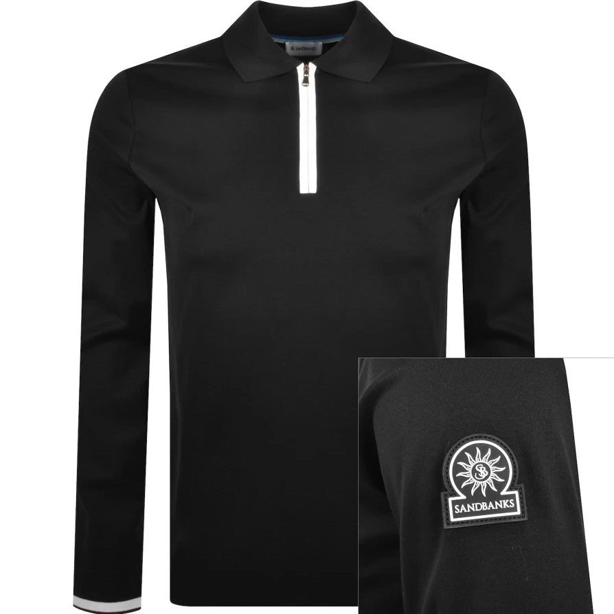SANDBANKS SILICONE ZIP LONG SLEEVE COTTON POLO SHIRT BLACK 4XL RRP £155 BNWT