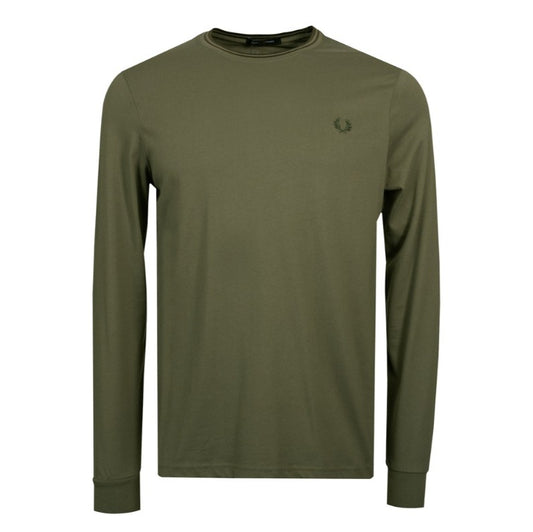 FRED PERRY TWIN TIPPED LONG SLEEVE COTTON T-SHIRT GREEN 2XL RRP £59 BNWT