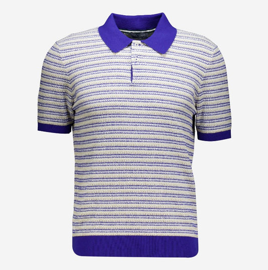 TED BAKER MMK ATHER SHORT SLEEVE TEXTURED POLO SHIRT BLUE/CREAM 2XL RRP £85 BNWT