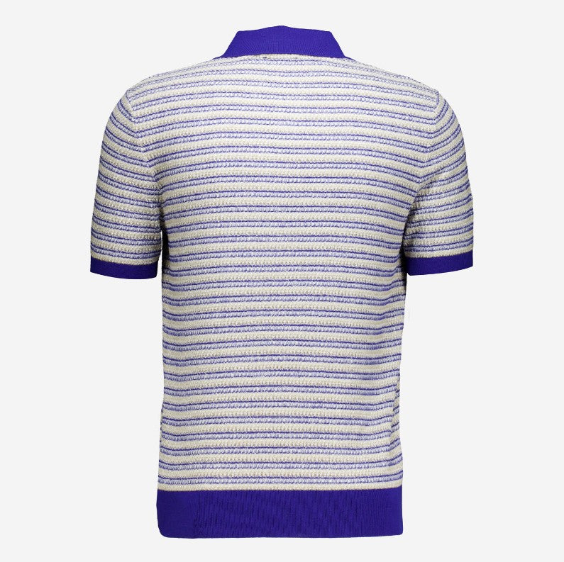 TED BAKER MMK ATHER SHORT SLEEVE TEXTURED POLO SHIRT BLUE/CREAM 2XL RRP £85 BNWT