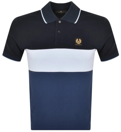 BELSTAFF COLOURBLOCK PIQUE COTTON POLO SHIRT SHADES OF BLUE RRP £145 BNWT