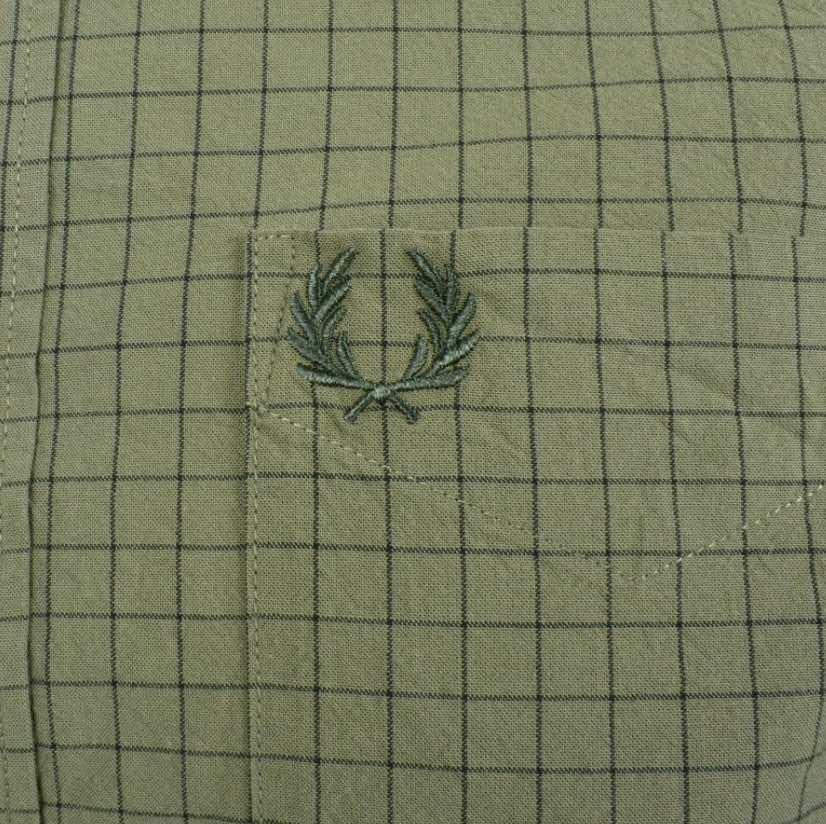 FRED PERRY GRID CHECK LONG SLEEVE COTTON SHIRT GREEN 2XL RRP £110 BNWT
