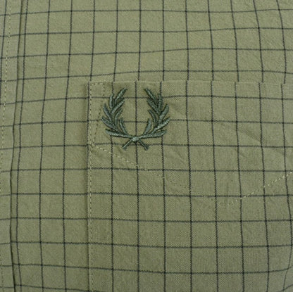 FRED PERRY GRID CHECK LONG SLEEVE COTTON SHIRT GREEN 2XL RRP £110 BNWT