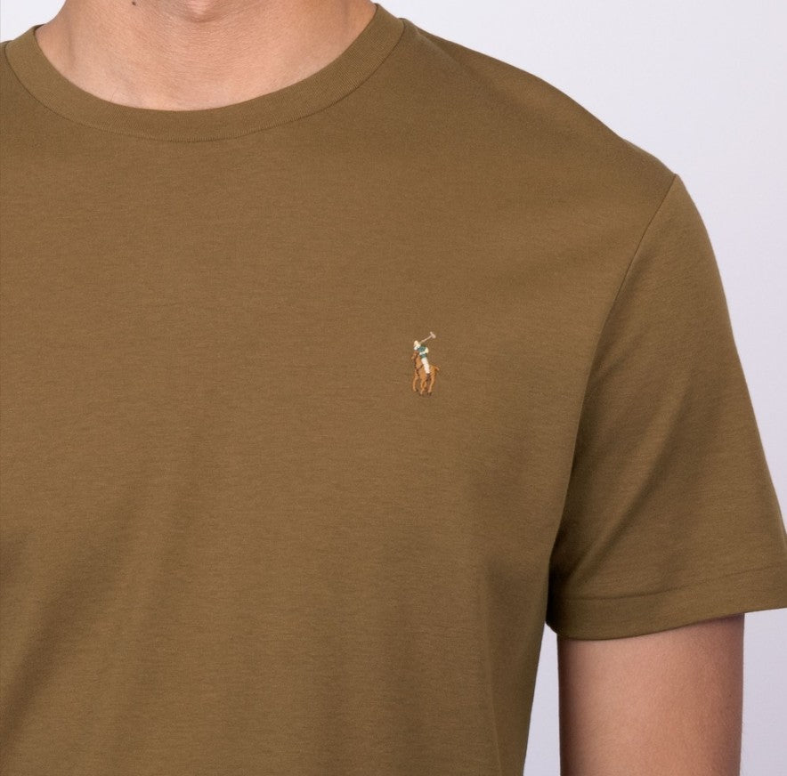 POLO RALPH LAUREN CUSTOM SLIM FIT COTTON T-SHIRT BROWN MEDIUM RRP £70 BNWT