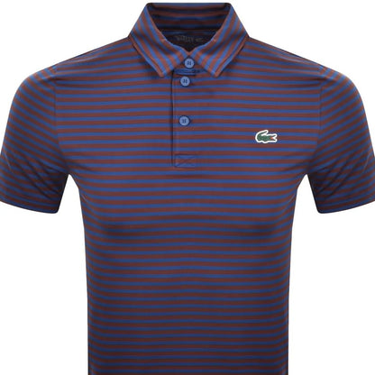 LACOSTE SPORT STRETCHY POLYESTER POLO SHIRT BLUE/RED STRIPES RRP £105 BNWT