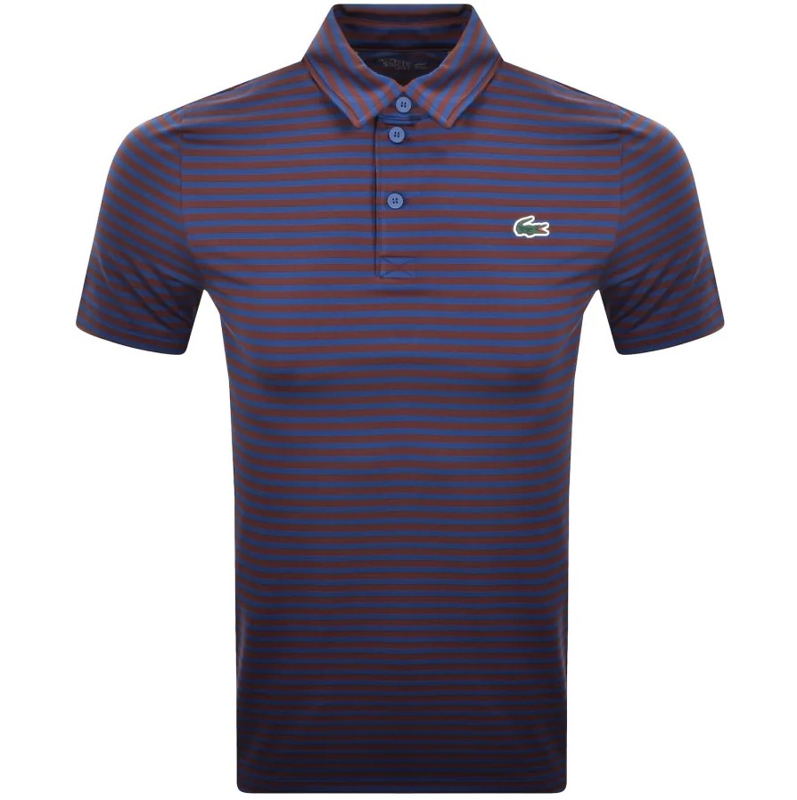 LACOSTE SPORT STRETCHY POLYESTER POLO SHIRT BLUE/RED STRIPES RRP £105 BNWT