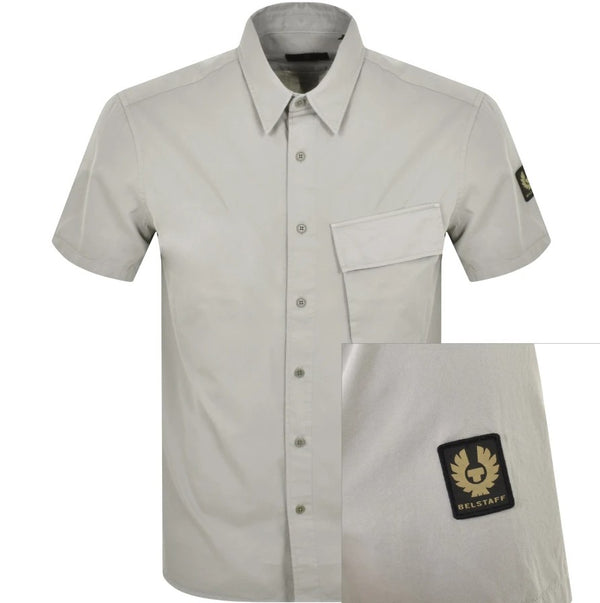 BELSTAFF SCALE SHORT SLEEVE COTTON SHIRT CLOUD GREY MEDIUM RRP £120 BNWT