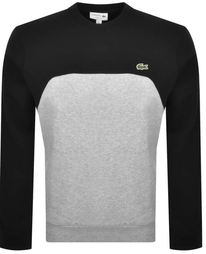 LACOSTE COLOUR BLOCK CREW NECK COTTON SWEATSHIRT BLACK/GREY 5XL RRP £120 BNWT