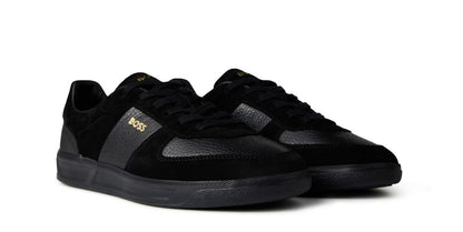 HUGO BOSS BRANDON LEATHER & SUEDE TRAINERS BLACK UK 9 RRP £229 BNIB
