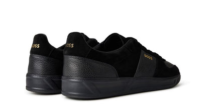 HUGO BOSS BRANDON LEATHER & SUEDE TRAINERS BLACK UK 9 RRP £229 BNIB