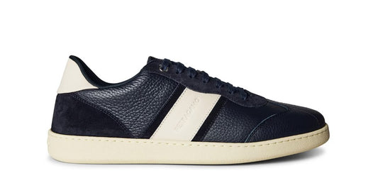 FERRAGAMO ACHILLE 1 CALF ITALIAN LEATHER TRAINERS MARINE BLUE UK10 RRP £570 BNIB