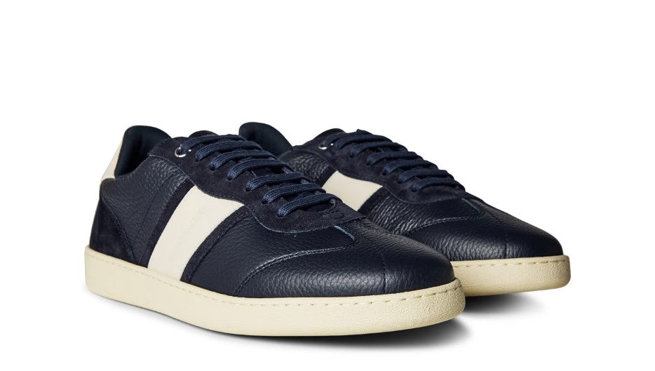 FERRAGAMO ACHILLE 1 CALF ITALIAN LEATHER TRAINERS MARINE BLUE UK10 RRP £570 BNIB