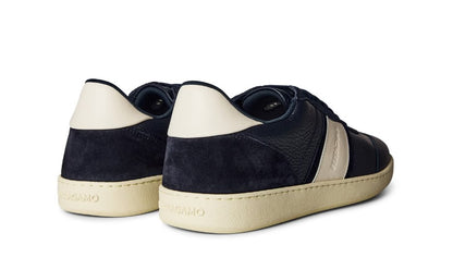 FERRAGAMO ACHILLE 1 CALF ITALIAN LEATHER TRAINERS MARINE BLUE UK10 RRP £570 BNIB