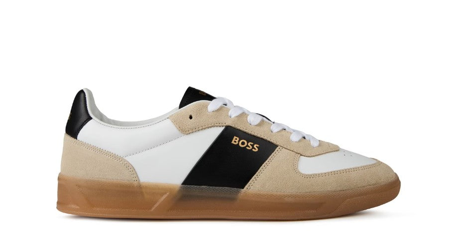 HUGO BOSS BRANDON LEATHER & SUEDE TRAINERS OPEN BEIGE UK 9 RRP £229 BNIB