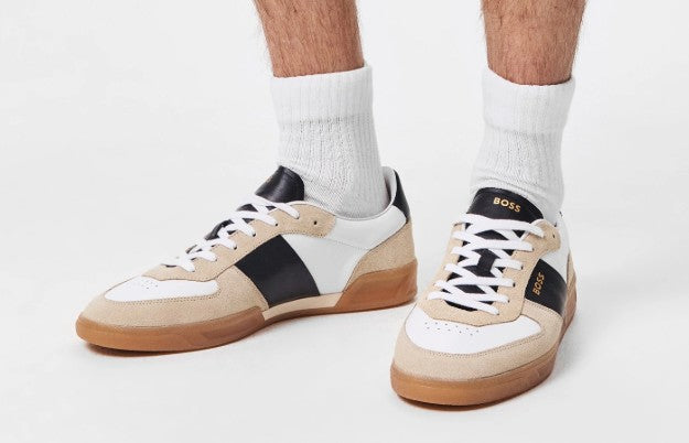 HUGO BOSS BRANDON LEATHER & SUEDE TRAINERS OPEN BEIGE UK 9 RRP £229 BNIB