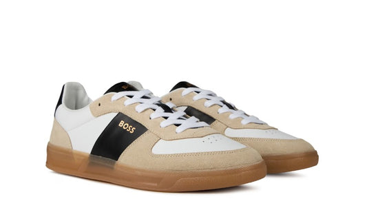 HUGO BOSS BRANDON LEATHER & SUEDE TRAINERS OPEN BEIGE UK 9 RRP £229 BNIB