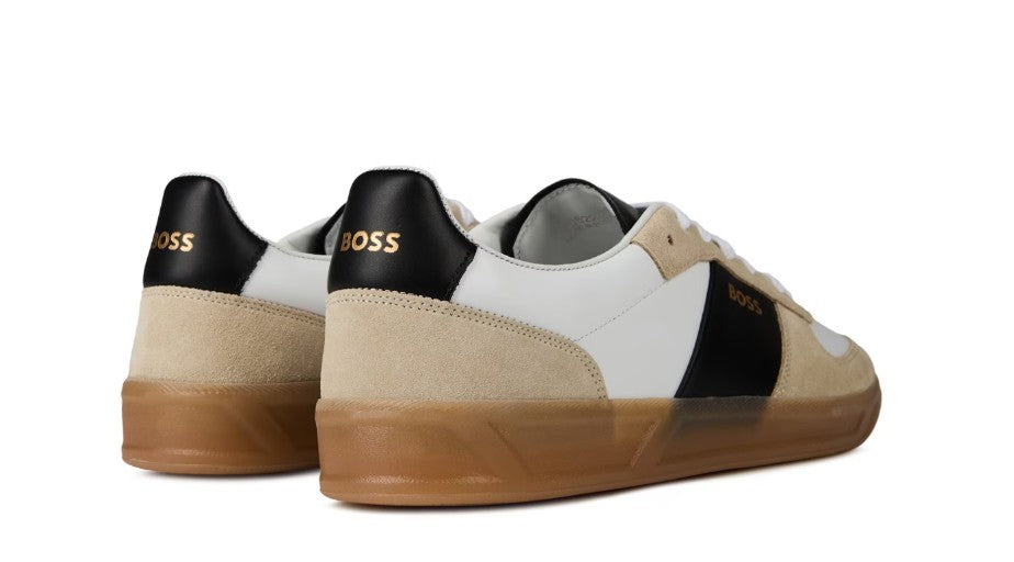 HUGO BOSS BRANDON LEATHER & SUEDE TRAINERS OPEN BEIGE UK 9 RRP £229 BNIB