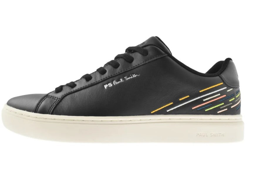 PAUL SMITH PS REX EMBROIDERY LEATHER TRAINERS BLACK SIZE UK 8 RRP £245 BNIB