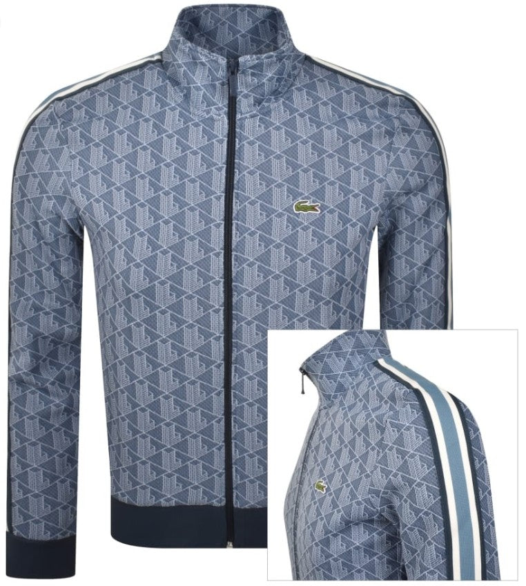 LACOSTE GEOMETRIC FULL ZIP HOOD SWEATSHIRT TRACK TOP BLUE RRP £160 BNWT
