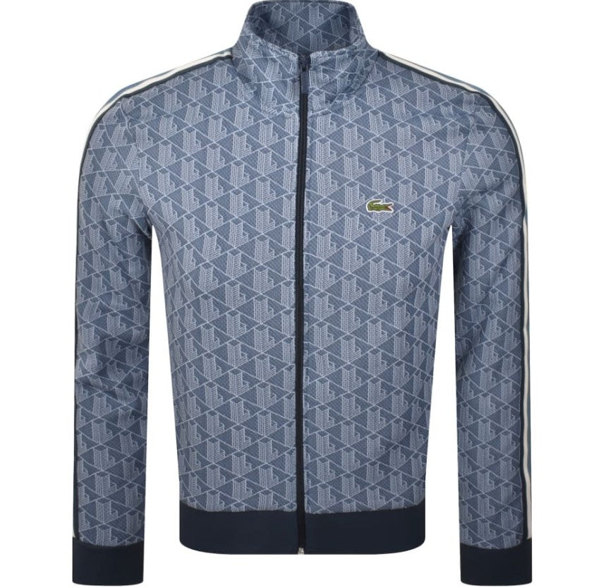 LACOSTE GEOMETRIC FULL ZIP HOOD SWEATSHIRT TRACK TOP BLUE RRP £160 BNWT