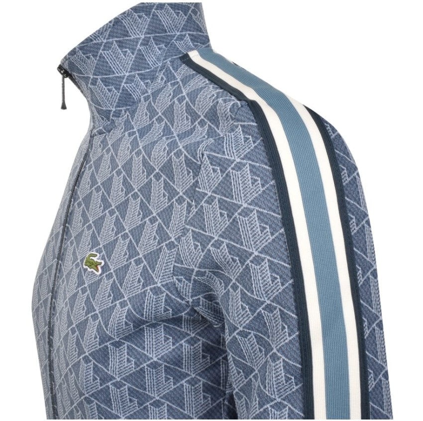 LACOSTE GEOMETRIC FULL ZIP HOOD SWEATSHIRT TRACK TOP BLUE RRP £160 BNWT
